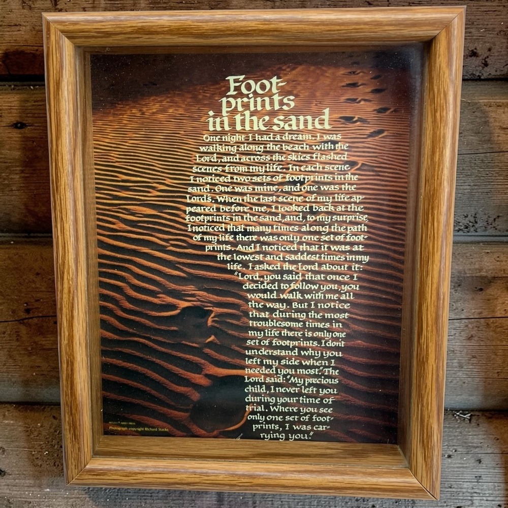 Vintage Abbey Press "Footprints in the Sand" Wooden Shadowbox Wall Decor - 1980s